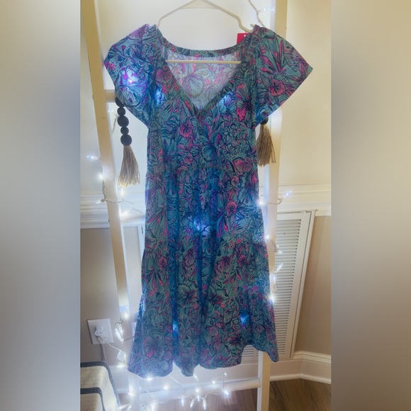 Floral Blue and Pink Women’s Dress - Picture 3 of 5